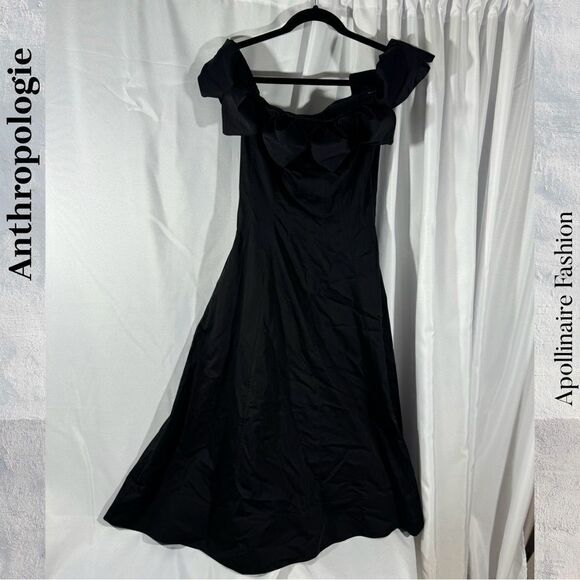 ANTHROPOLOGIE BY MAEVE OFF SHOULDER BOW MIDI DRESS IN BLACK SIZE 4 NEW - Picture 6 of 6